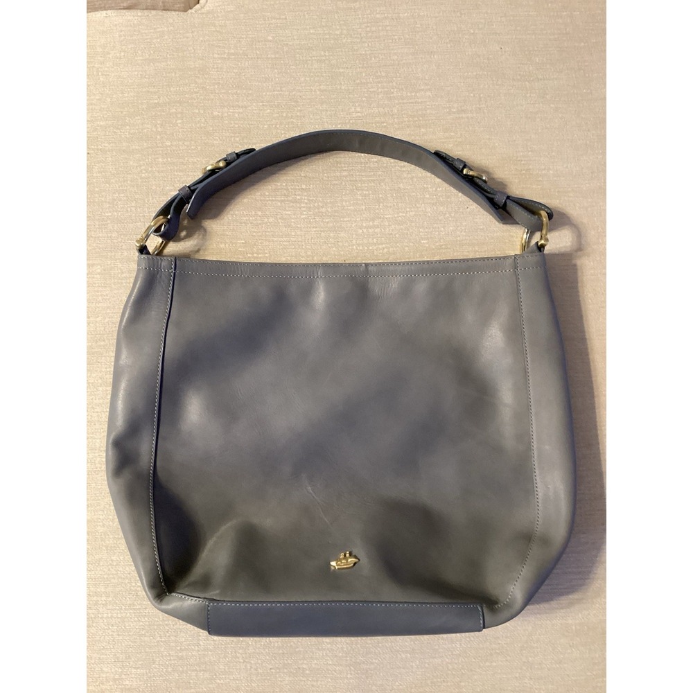 Brahmin Slate Gray Leather Hobo Shoulder Bag Gold Hardware Adjustable Strap